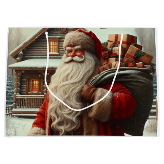 Frohe Weihnachten Vintag Santa Große Geschenktüte (Vorderseite)