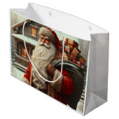 Frohe Weihnachten Vintag Santa Große Geschenktüte (Rückseite Schrägansicht)