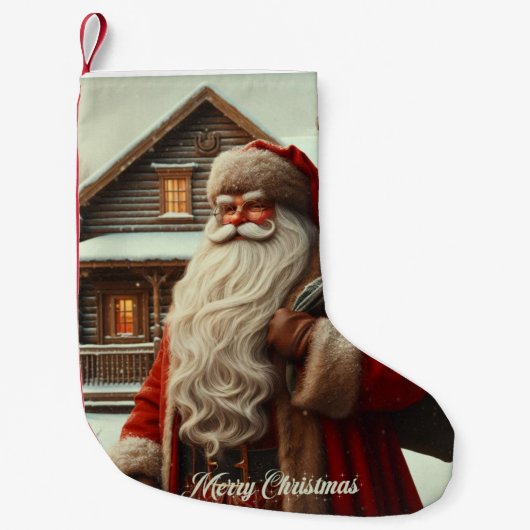 Frohe Weihnachten Vintag Santa Kleiner Weihnachtsstrumpf (Vorderseite)