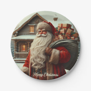 Frohe Weihnachten Vintag Santa Pappteller