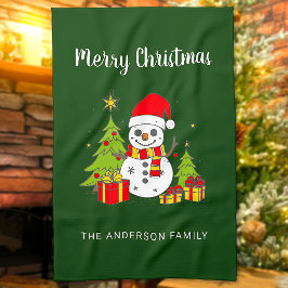 Frohe Weihnachten Vintag Tree Snowman Personalisie Geschirrtuch