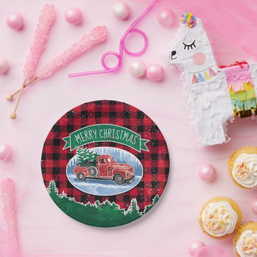 Frohe Weihnachten Vintag Truck Pappteller (Party)