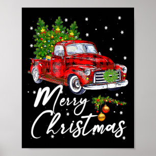 Frohe Weihnachten Vintag Wagon Red Truck Pajama Fa Poster