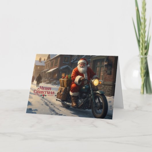Frohe Weihnachten Vintag Weihnachten auf Motorrad (Vorderseite)