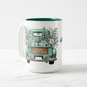 Frohe Weihnachten Vintage Aqua LKW Zweifarbige Tasse