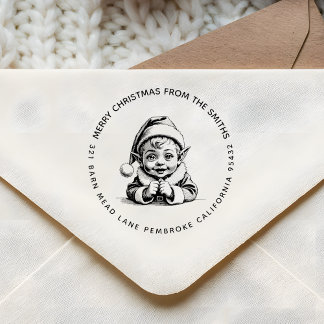 Frohe Weihnachten Vintage-Baby-Elf in Santas Hut Permastempel