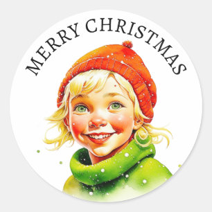 Frohe Weihnachten Vintage Blondes kleines Mädche Runder Aufkleber
