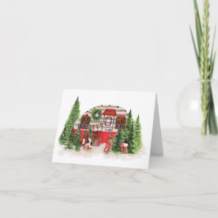 Frohe Weihnachten Vintage-Camper im Wald Karte