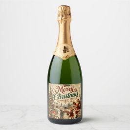 Frohe Weihnachten Vintage-Champagnerflaschenetiket Schaumweinetikett