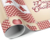 Frohe Weihnachten Vintage Country Quilt Muster Geschenkpapier (Rolleneckpunkt)