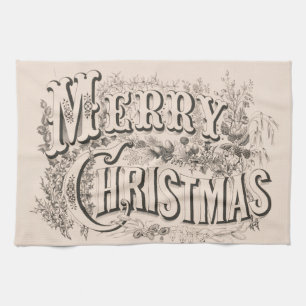 Frohe Weihnachten, Vintage Currier & Ives Druck Geschirrtuch
