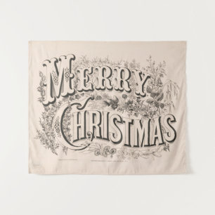 Frohe Weihnachten, Vintage Currier & Ives Druck Wandteppich