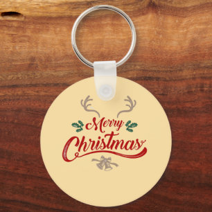 Frohe Weihnachten Vintage-Design Rot & Grün Schlüsselanhänger