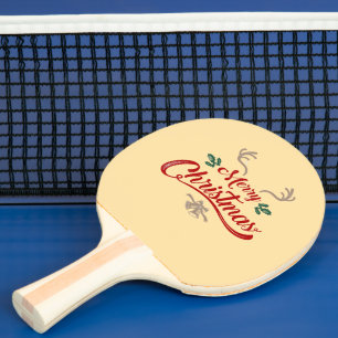 Frohe Weihnachten Vintage-Design Rot & Grün Tischtennis Schläger
