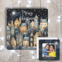 Frohe Weihnachten Vintage-Dorf Familienfoto Name