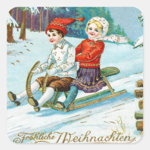 Frohe Weihnachten vintage Feiertag Quadratischer Aufkleber