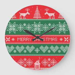Frohe Weihnachten: vintage festliche Muster. Große Wanduhr