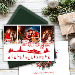 Frohe Weihnachten Vintage Fotokarte Roter Stil Ankündigung