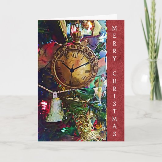 Frohe Weihnachten Vintage Gold Pocket Watch Card (Vorderseite)