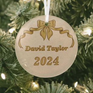 Frohe Weihnachten Vintage Goldene Schleife Ornament Aus Glas