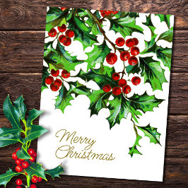 Frohe Weihnachten Vintage Heilige Berries mit Bots Postkarte