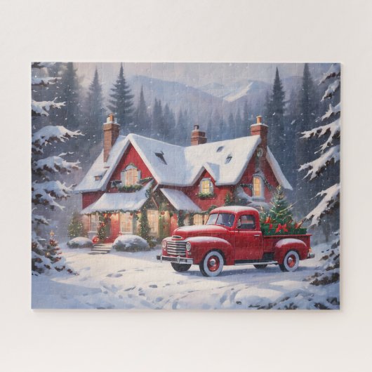 Frohe Weihnachten Vintage Hütte Puzzle (Horizontal)