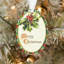 Frohe Weihnachten Vintage-Kalligrafie-Stechpalme-A Ornament
