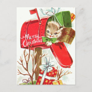 Frohe Weihnachten Vintage-Kätzchen im Briefkasten Postkarte