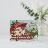 Frohe Weihnachten Vintage Kinder auf Santa's Schli (Stehend Vorderseite)