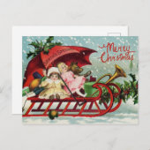 Frohe Weihnachten Vintage Kinder auf Santa's Schli (Vorne/Hinten)