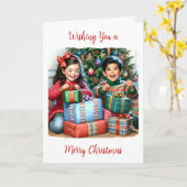 Frohe Weihnachten | Vintage Kinder Karte (Gelbe Blume)