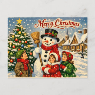 Frohe Weihnachten Vintage Kinder und Schneemann