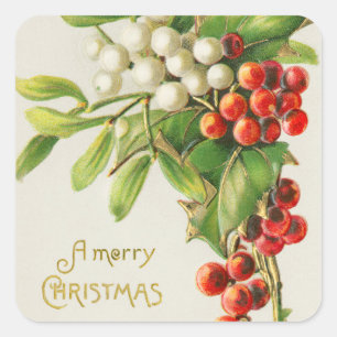 Frohe Weihnachten Vintage-Kirsche Feiertag Quadratischer Aufkleber