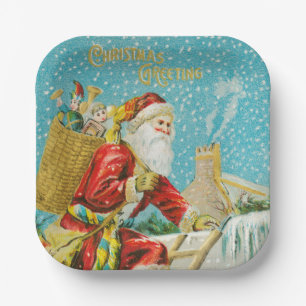 Frohe Weihnachten Vintage-Kunst   Pappteller