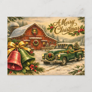 Frohe Weihnachten Vintage-LKW, Scheune und Glocken