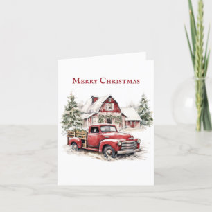Frohe Weihnachten Vintage-LKW Schnee Kiefern