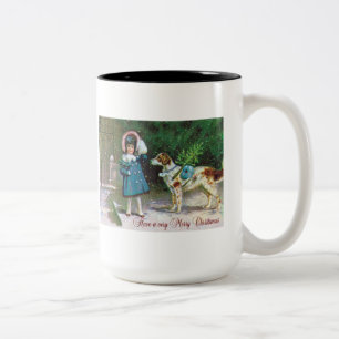 Frohe Weihnachten Vintage mit Mädchen English Sett Zweifarbige Tasse