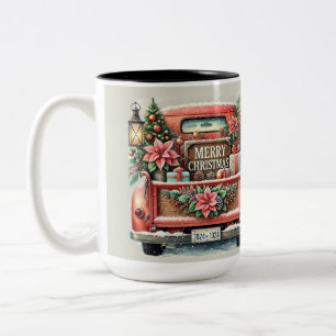 Frohe Weihnachten Vintage Orange Truck  Zweifarbige Tasse