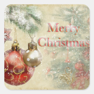 "Frohe Weihnachten" Vintage Ornamente Quadratischer Aufkleber