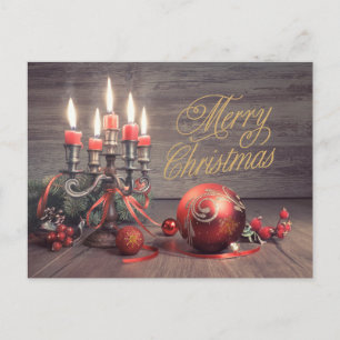 Frohe Weihnachten Vintage Ornamente und Kerzen 