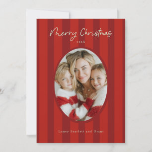 Frohe Weihnachten Vintage-Oval-Streifenrahmen Rot