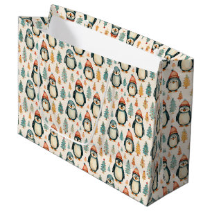 Frohe Weihnachten   Vintage Pinguine Weihnachten Große Geschenktüte