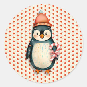 Frohe Weihnachten   Vintage Pinguine Weihnachten Runder Aufkleber