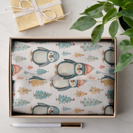 Frohe Weihnachten | Vintage Pinguine Weihnachten Seidenpapier (Geschenk)