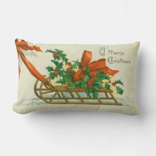 Frohe Weihnachten - Vintage-Postkarte, Schlitten u Lendenkissen