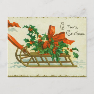 Frohe Weihnachten - Vintage-Postkarte, Schlitten u Postkarte