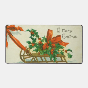Frohe Weihnachten - Vintage-Postkarte, Schlitten u Schreibtischunterlage