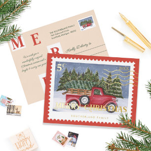 Frohe Weihnachten Vintage Red Truck Postage Briefm Folien Feiertagspostkarte