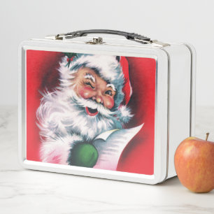 Frohe Weihnachten,vintage,retro,Weihnachtsmann,glü Metall Brotdose