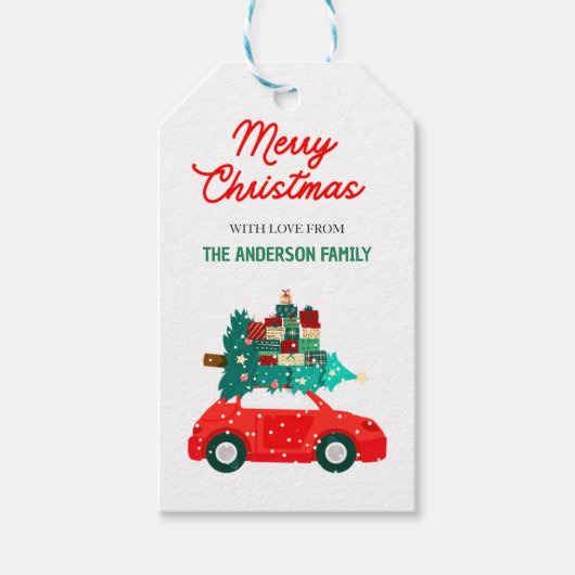 Frohe Weihnachten Vintage rote Automarke Geschenkanhänger (Vorderseite)
